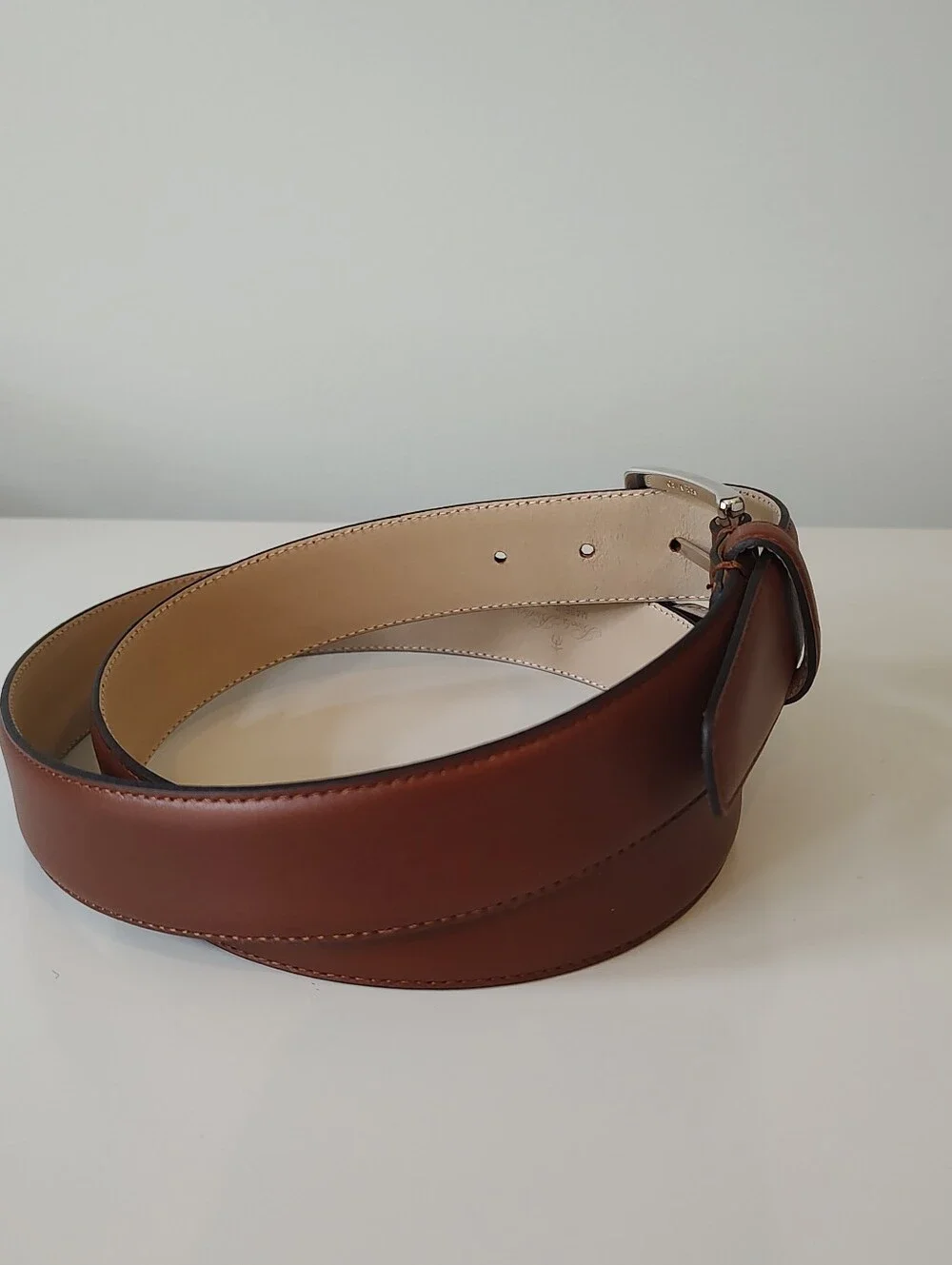 Brooks Brothers Men's Dress Belt Genuine Leather Silver Buckle Brown 40